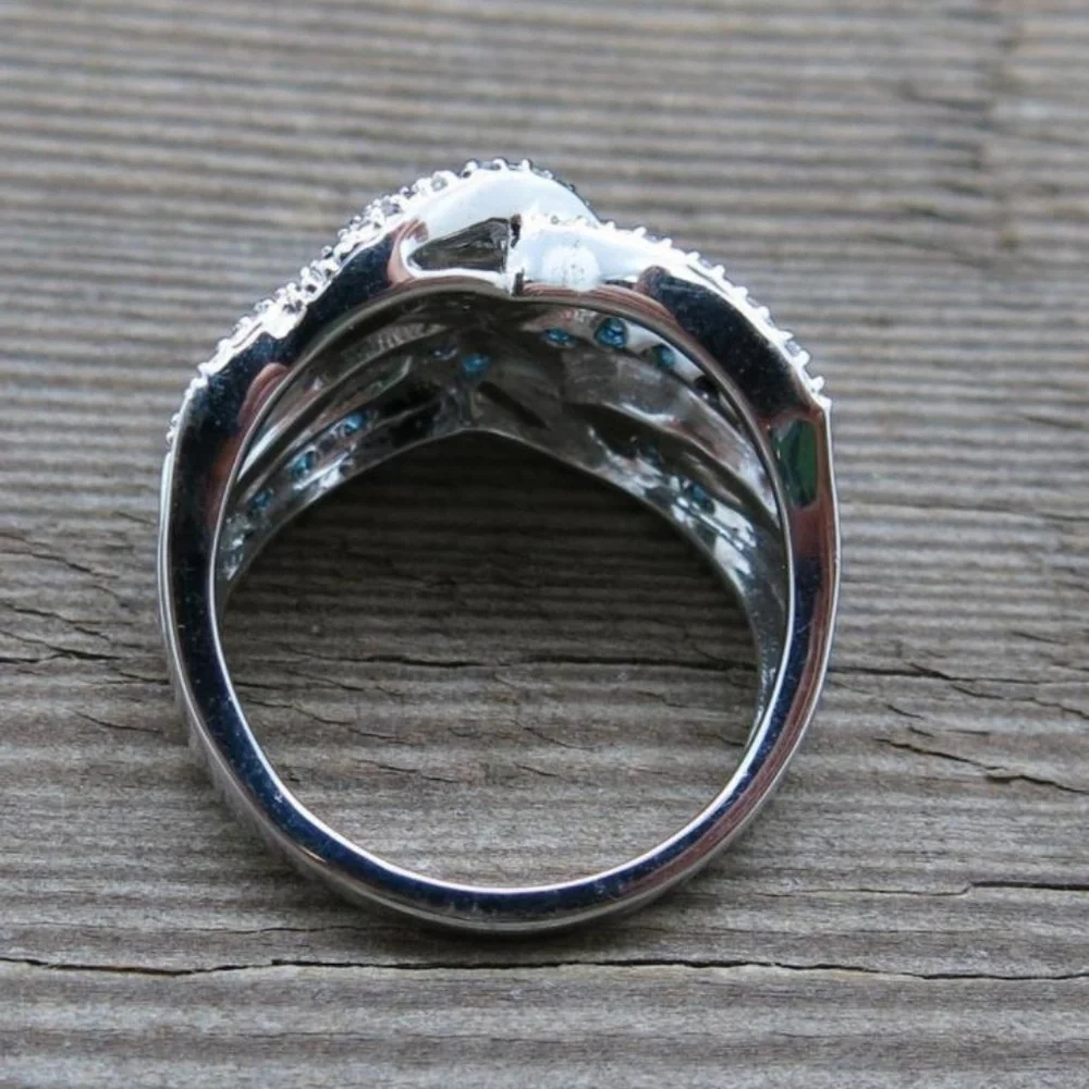 NEW Silver Blue Sapphire  Braided Wide Band Wedding Ring - Picture 4 of 4
